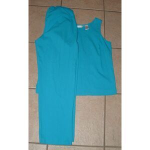 Blue Sz Medium Petite Elastic Waist Pants & Sleeveless Shirt 2 Pc Casual Outfit